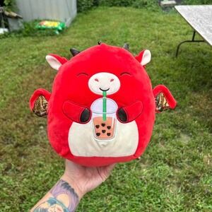 Squishmallows Original 12-Inch Baiden‎ Red Dragon with Boba Drink